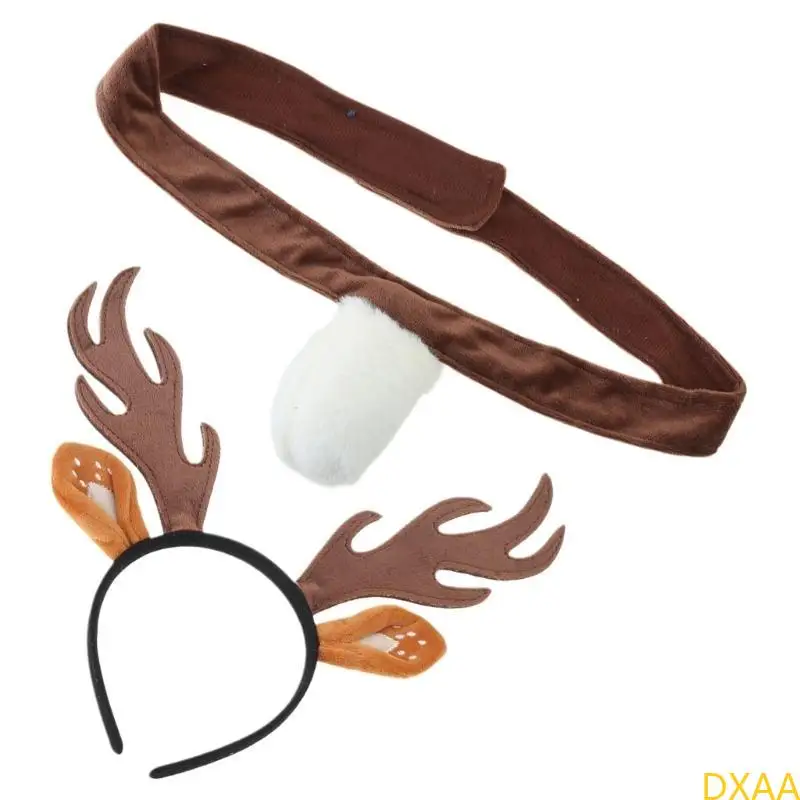 DXAA Halloween Deer Dress Up Roupet Acessório Deer Cabeça da cabeça Deer Tail Deer Nariz