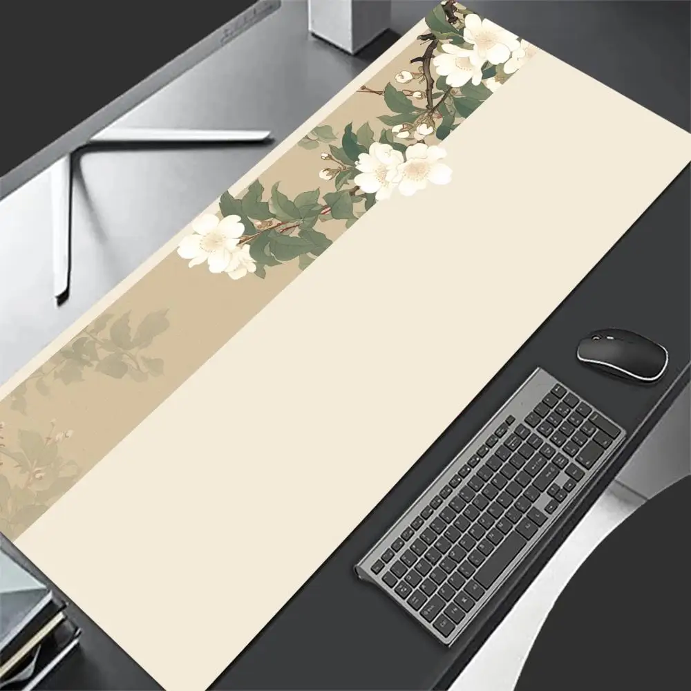 

Антикварный коврик для мыши с цветочным принтом, большой коврик для компьютерного офиса, игрового стола, XXL, резиновые нескользящие коврики для клавиатуры с прошитыми краями, моющиеся настольные коврики