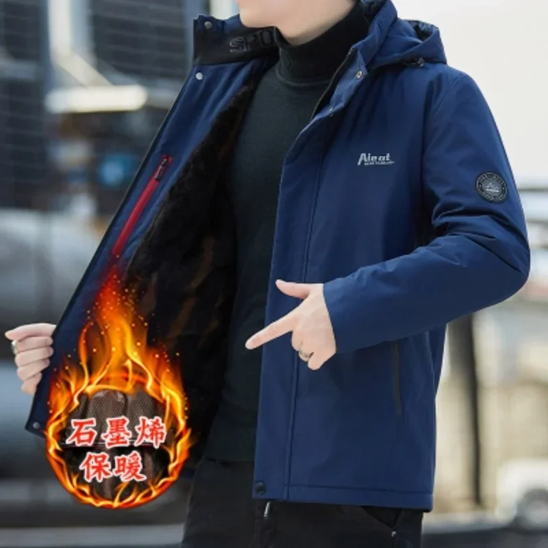 

Мужская зимняя графеновая флисовая подкладка, толстое хлопковое стеганое пальто со съемным капюшоном, мужская новая флисовая теплая зимняя куртка, мужская парка с капюшоном