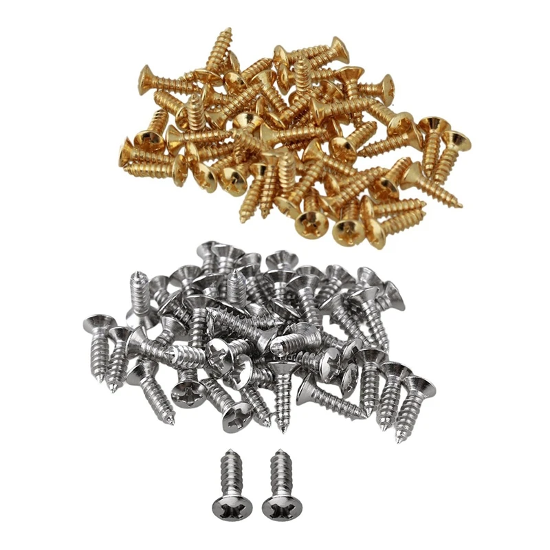 

100 Pcs Guitar Bass Screws Parts For Scratchplates Pickguard, 50 Pcs Silver Color & 50 Pcs Gold