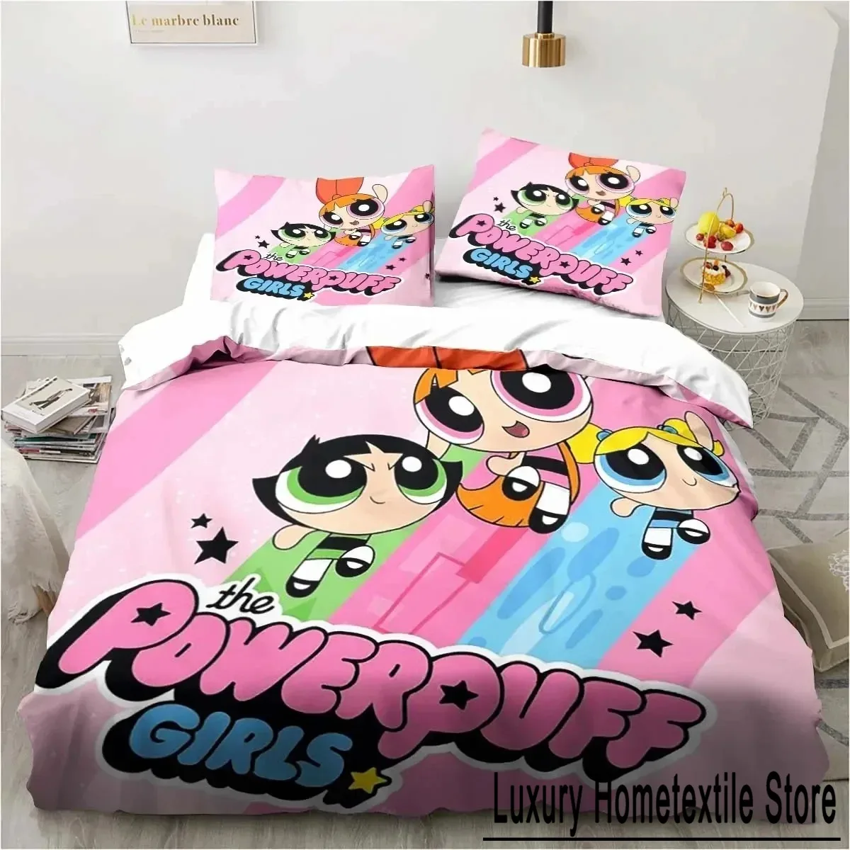 

Аниме Powerpuff, милые девушки, мультяшный комплект постельного белья, пододеяльник, комплект постельного белья, пододеяльник, наволочка, одеяло, король, размер королевы для мальчиков и взрослых