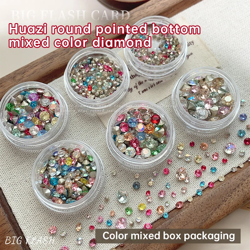 100pcs Super Bright White Glass Pointed Bottom Rhinestones Colorful Crystal Nail Art Charms Glitter Diamond Manicure Accessories