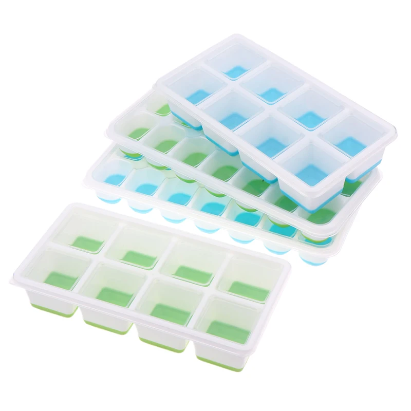 8/14 Grids Silicone Ice Cube Tray With Lid Reusable Ice Jelly Mold Kitchen Bar Square Ice Cube Mould For Cocktail Cold Drink