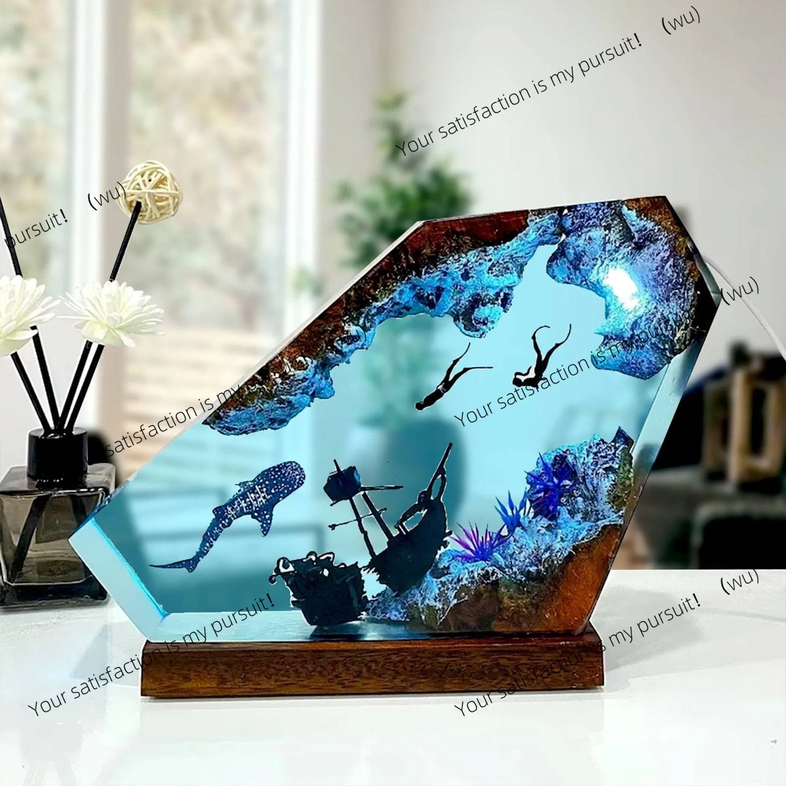 

Эпоксидный ремесленный орнамент Кит Акула Дайвер и венок Морская смола Свет Праздничный подарок