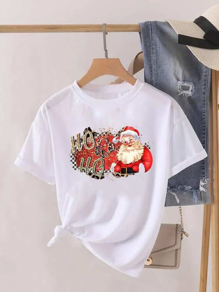 Lady New Year Short Sleeve Print Fashion Women Shirt Tee Top Merry Christmas Love Season Clothing Clothes Graphic T-shirt