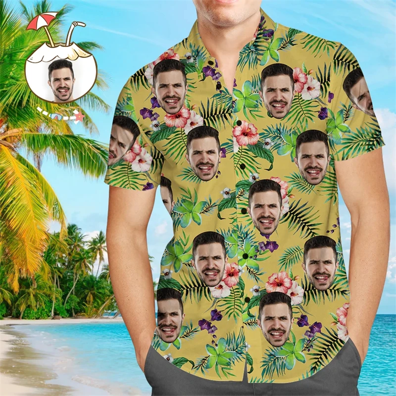 Camicie hawaiane Unisex personalizzate divertenti 3d fai da te stampa camicie con bottoni maniche corte/maniche lunghe camicia Hawaii top Asia Size 6xl Shirt