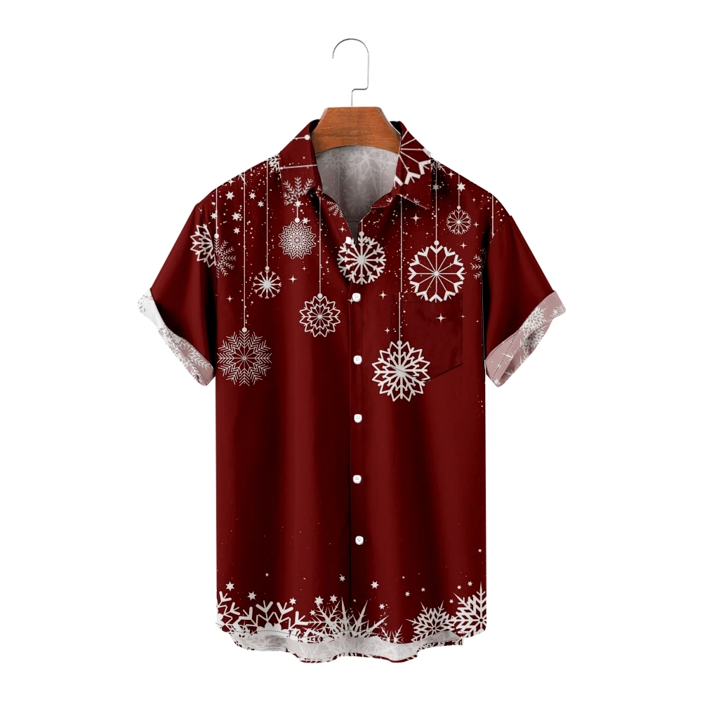 

Christamas Shirts for Men Snowflake decoration Print Red Tops Short Sleeve Summer Beach Vacation Shirt Breathable