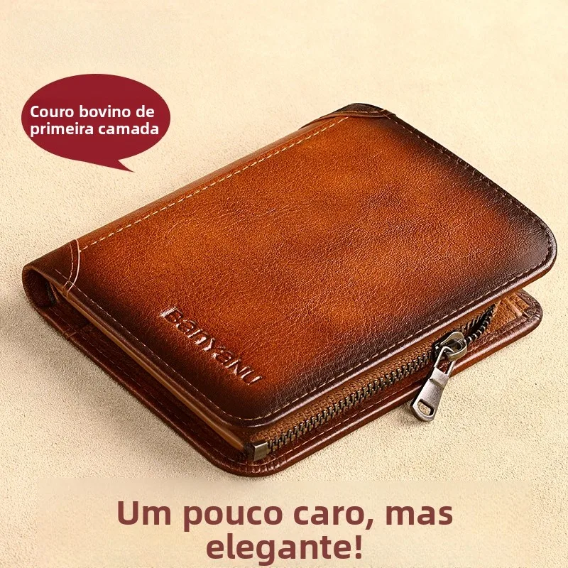 high-end-men's-retro-top-layer-cowhide-wallet-large-capacity-multi-function-driver's-license-card-holder-zipper-coin-pocket