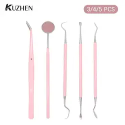 Miroir dentaire en acier inoxydable rose pour femme, kit dentaire, soins bucco-dentaires, 3 pièces, 4 pièces, 5 pièces