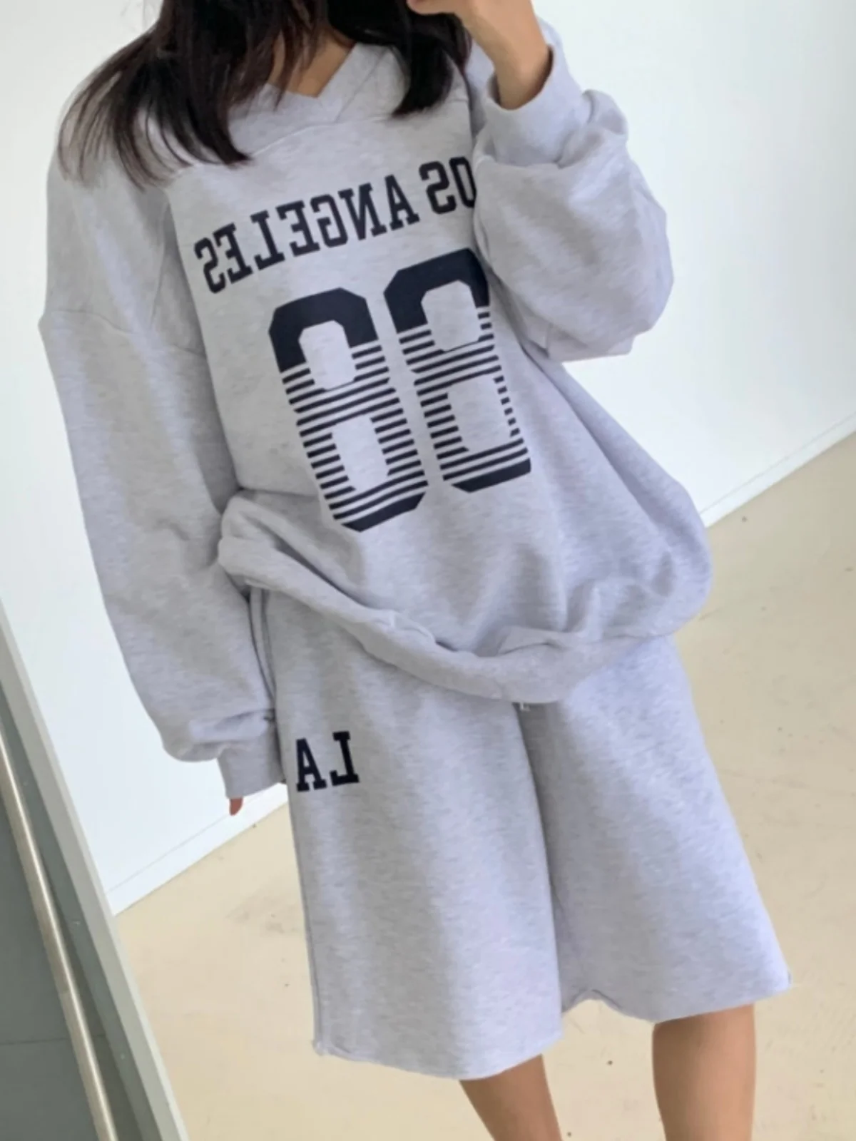 Dames losse luie sle afslankende jeugdige vijfpunts bedrukte sweatshirt en gerafelde zoom wijde pijpen orts set faionable casual...