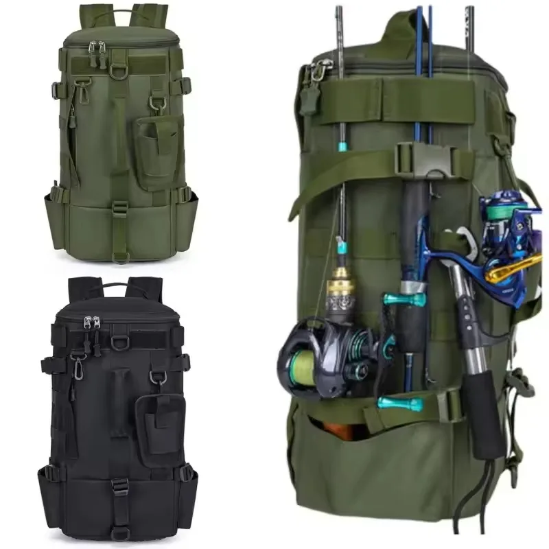 YTYINProfessional Large Capacity Water-Repellent Polyester Fishing Bag With Rod Holder Dry Wet Separation Multi-functional Tackl