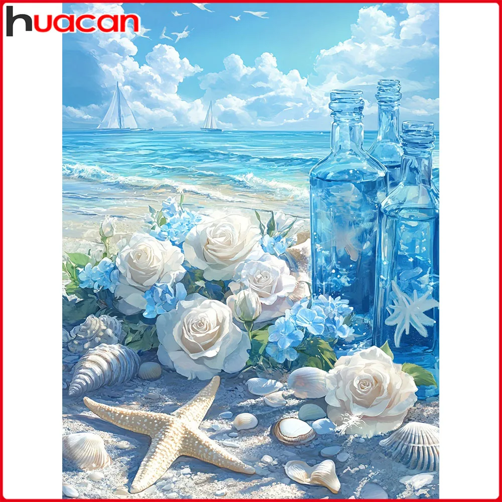 Huacan Diamantmalerei Rose am Meer Diamant-Mosaik Blumen-Landschaft Neue Kollektion 2026 Dekorative Gemälde