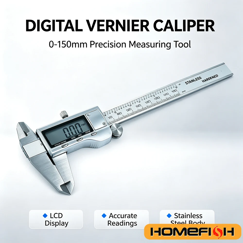 Electronic Vernier Caliper 6 Inch Precision Tool, LCD Display & Auto-Off Function, Metal Caliper Gauge for Engineering/Crafting