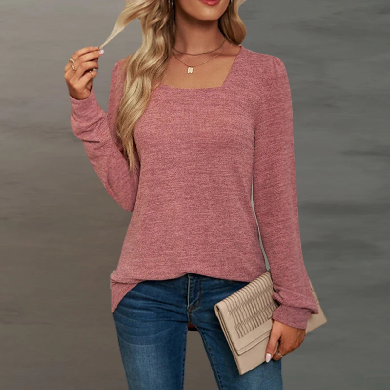 Women's Clothing 2023 Autumn and Winter Casual Streetwear Comfortable Tunic T-shirts Solid Long Sleeve Loose Pullover Basic Tops