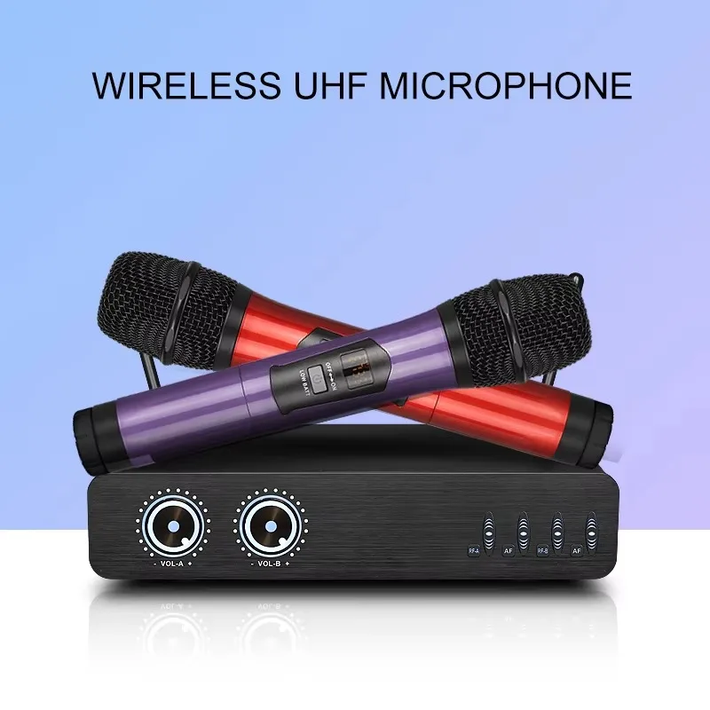Mikrofon Bluetooth nirkabel Uhf, mikrofon profesional jangkauan kerja 150m Speaker Karaoke dengan 2 mikrofon dakwah hy226