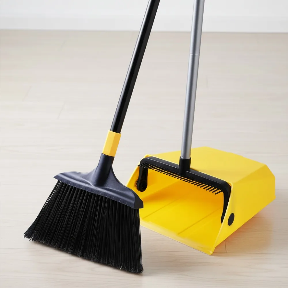 

Heavy Duty Commercial Broom and Dustpan Set with Comb Gear for Indoor Outdoor Cleaning - Garage, Mall, Office, Pet Hair