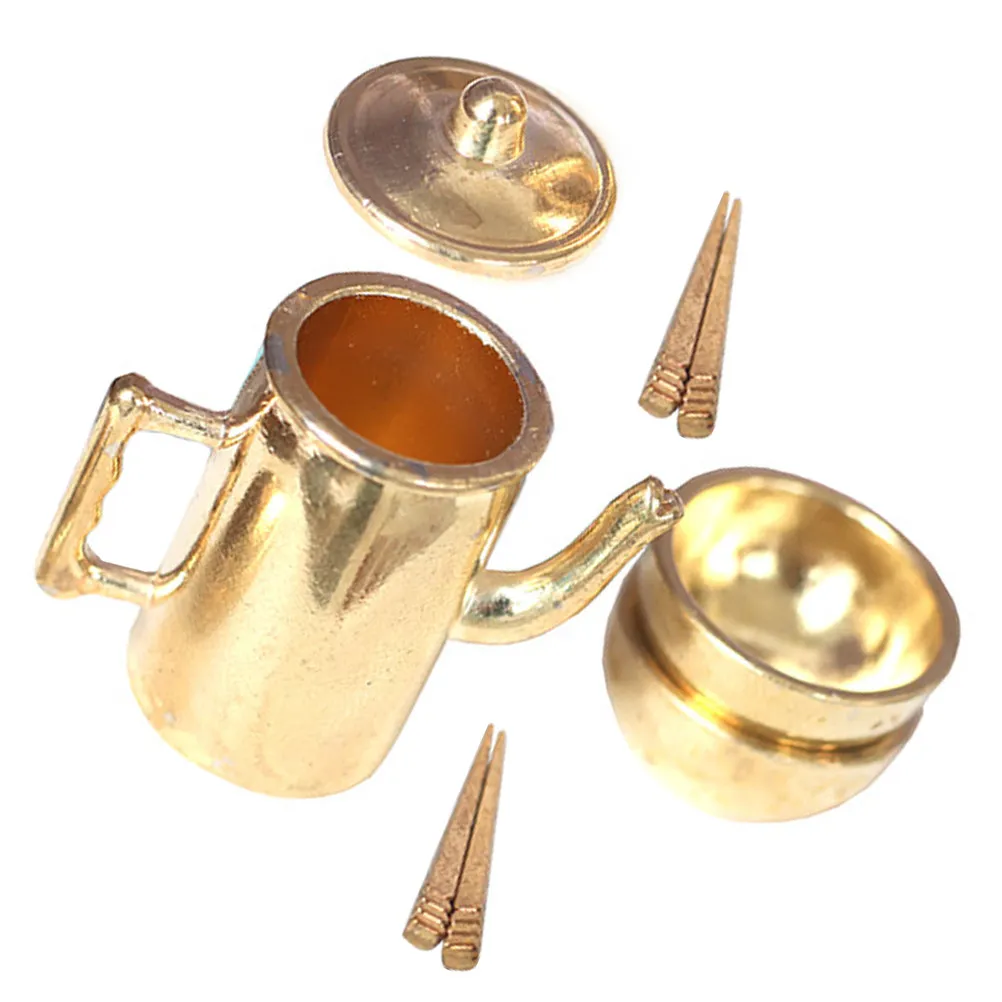 

1Set Miniature Tableware Set Metal Tea Kettle Bowls Chopsticks Kitchen Decoration Mini House Accessories Miniature Tableware Set