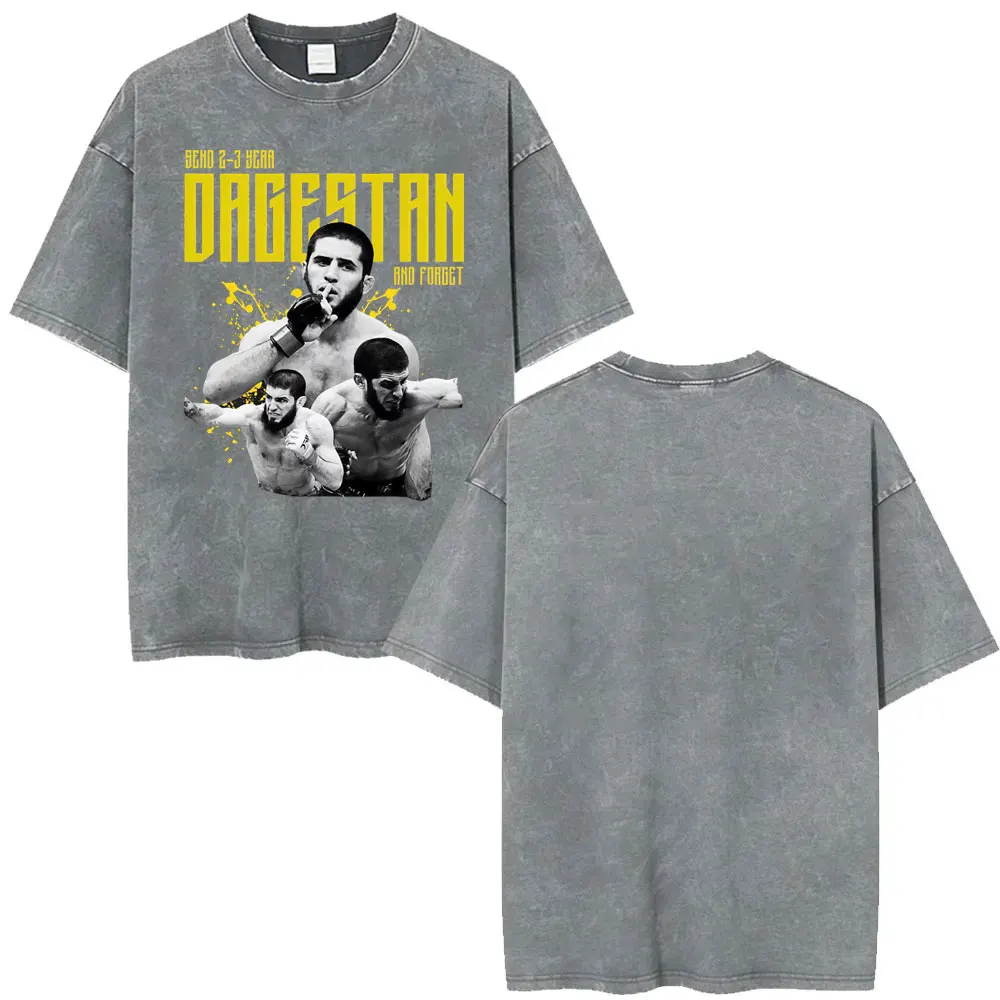 Send 2–3 Year Dagestan and Forget T Shirt Funny Islam Makhachev Vintage Washed T-shirt Men Women Summer Tops Streetwear T Shirts