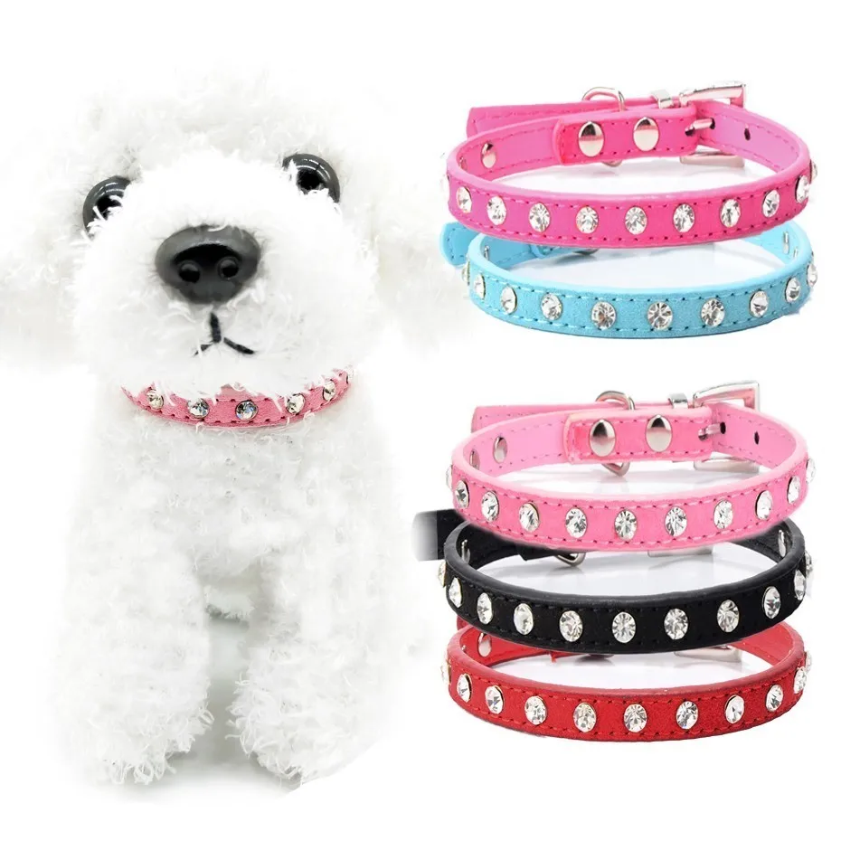 New Enhance Your Beloved Small Breed Pet's Style with Luxurious Red, Blue, or Pink Cashmere, Leather, and Rhinestone Collar - El