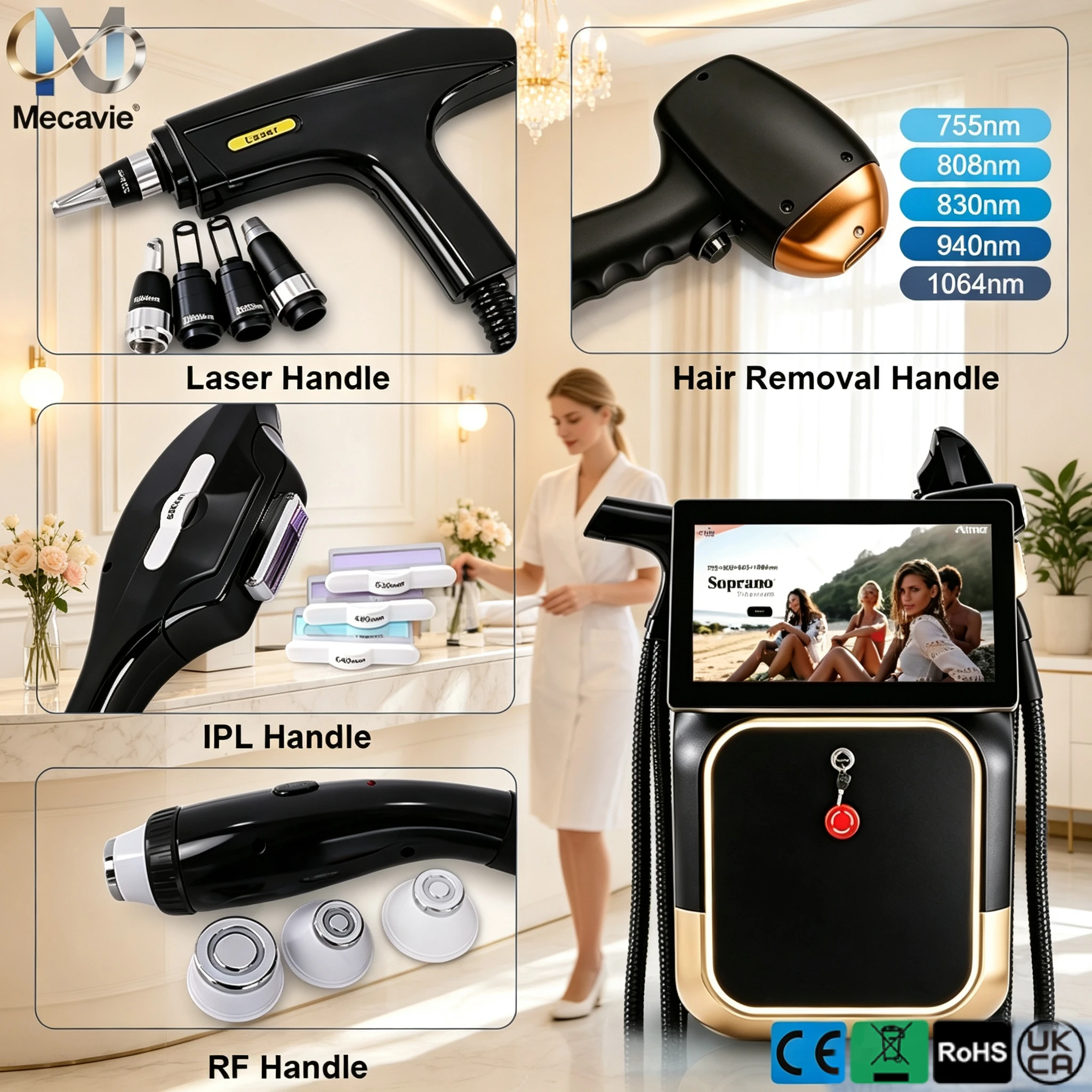 5 Wave Ice Cooling Diode Laser Hair Removal Machine 10 Bars FAC Permanent Epilation Device 755-1064nm