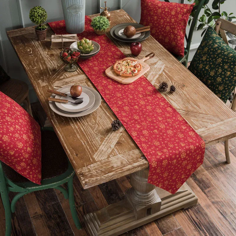 Christmas Hot Stamping Table Runner American Country Home Decoration for Dining Party Multi-Purpose Anti-Scratch Desk Cover