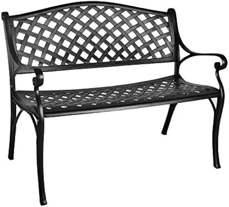 Outdoor Patio Garden Bench All-Weather Cast Aluminum Loveseats Park Yard Furniture Porch Chair Work Entryway Decor