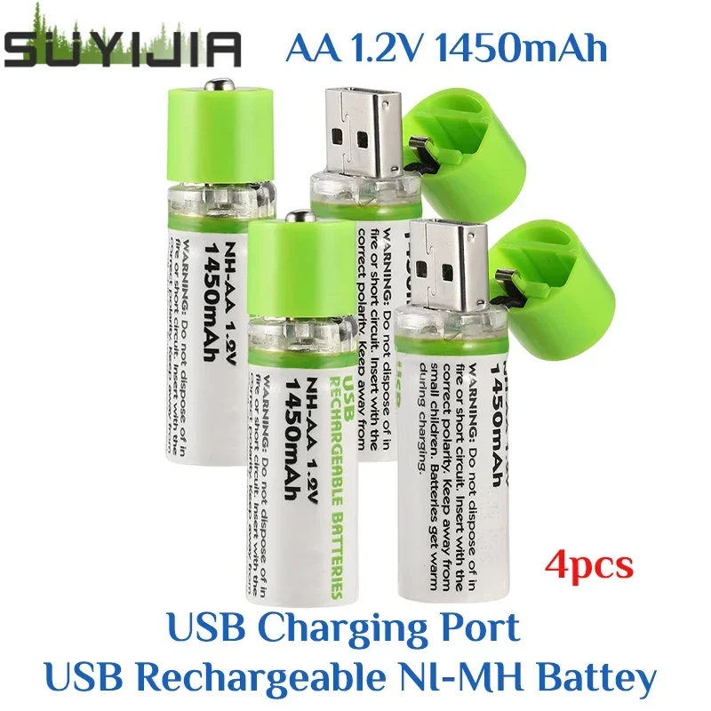 2024 New AA USB NI-MH Rechargeable Battery 1.2V 1450mAh USB Charging Port for Toy Mouse Remote Control Electric Toothbrush Radio