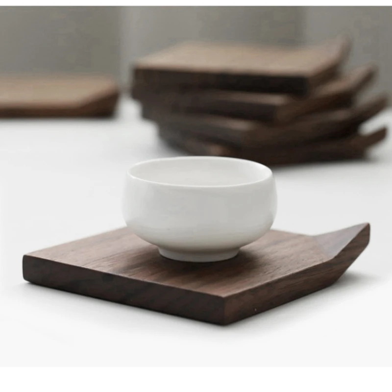 Natural Living Black Walnut Beech Wood Folding Corner Coasters Solid Wooden Anti-scalding Tea Set Mat Design Cup Holder Mat Pad