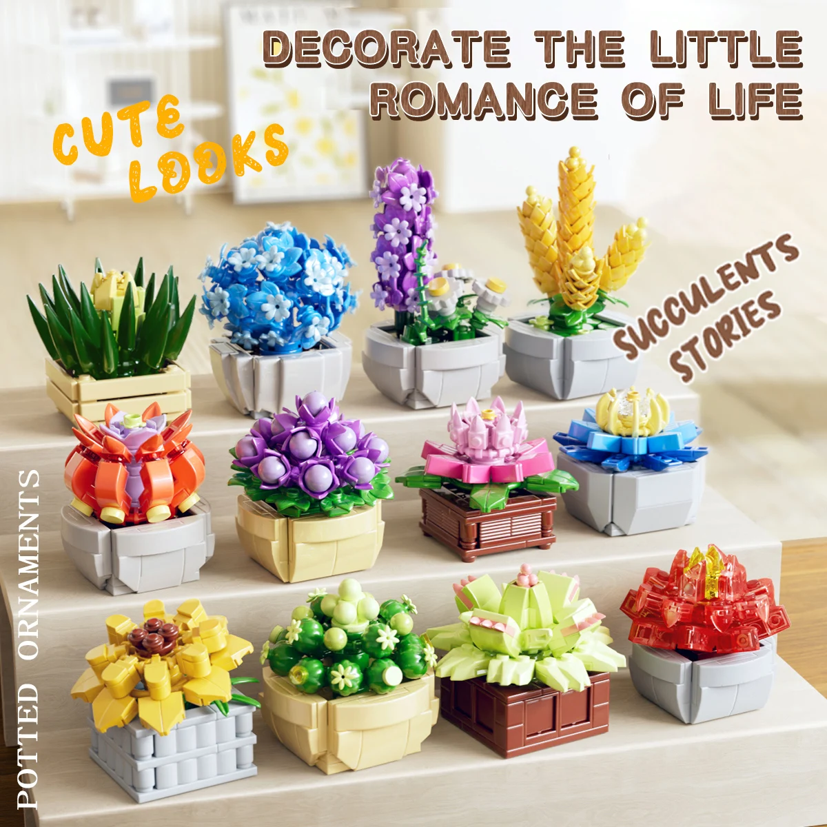 ToylinX 107PCS Building Blocks Succulent Plant Creative Bricks Kits DIY Assembled Toy,Potted Plants Flowers Gift for Children