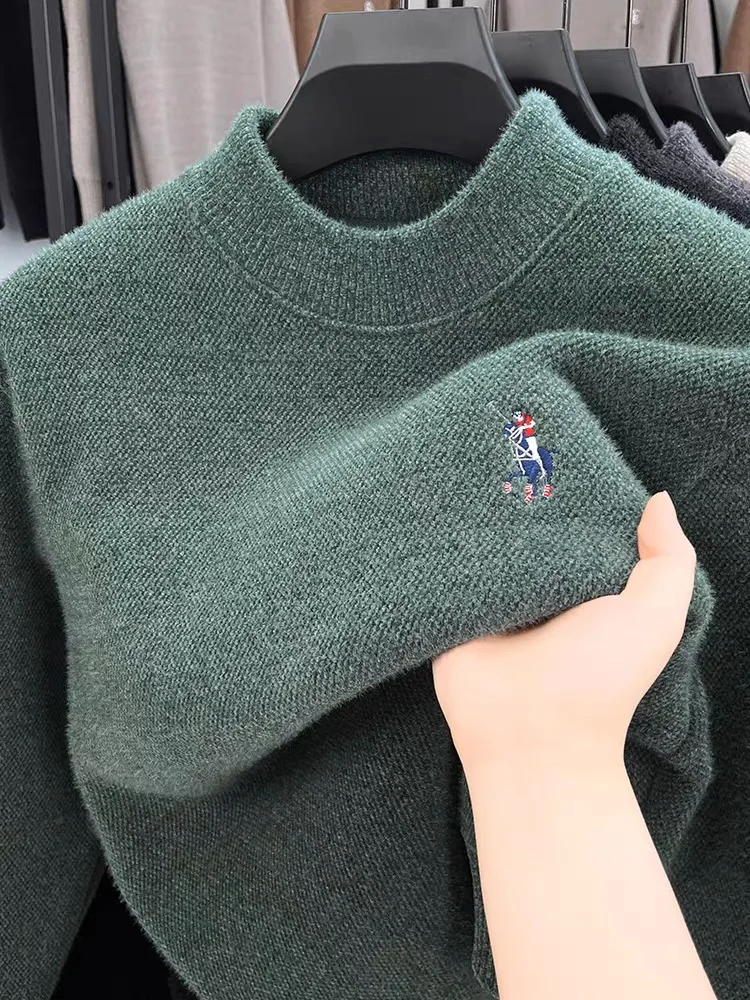 High end brand men's round neck knitted sweater autumn and winter new item exquisite pony embroidery thick top casual pullover