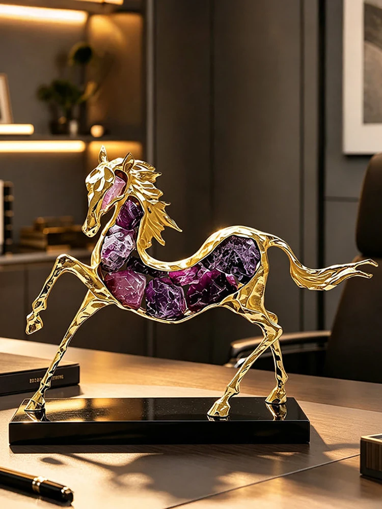 Luxury Horse Art Statuette Ornaments,Crystal Alloy Crafts,Living Room Entrance,TV Cabinet,Office Desktop Decorations,Gift Crafts