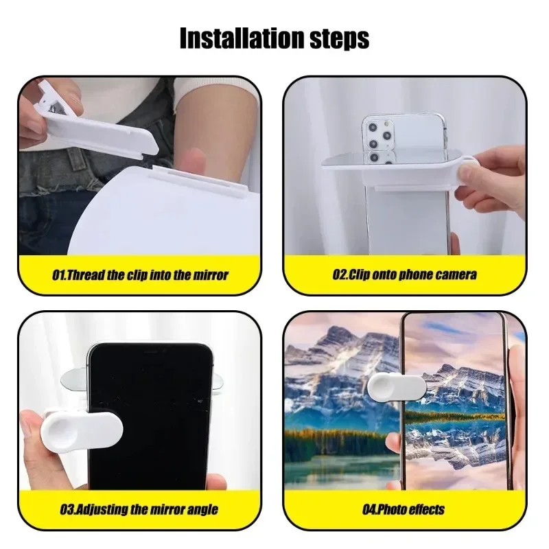 Smartphone Camera Mirror Reflection Clip Kit for Mobile Phone Universal Models with Materials Selfie Artifact Reflection Outdoor