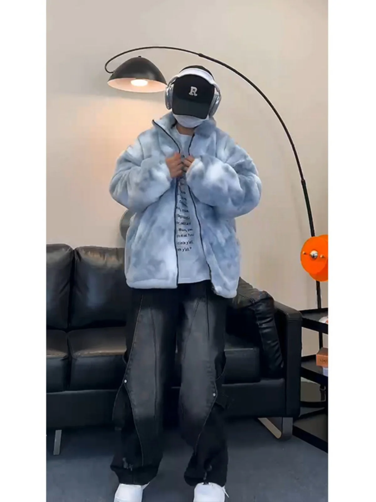 

Youthful ort Lamb Fur Jaet Tie Dye Cotton Coat Thi Winter Outerwear for Teens Casual Warm Zipper Closure Cotton Padded