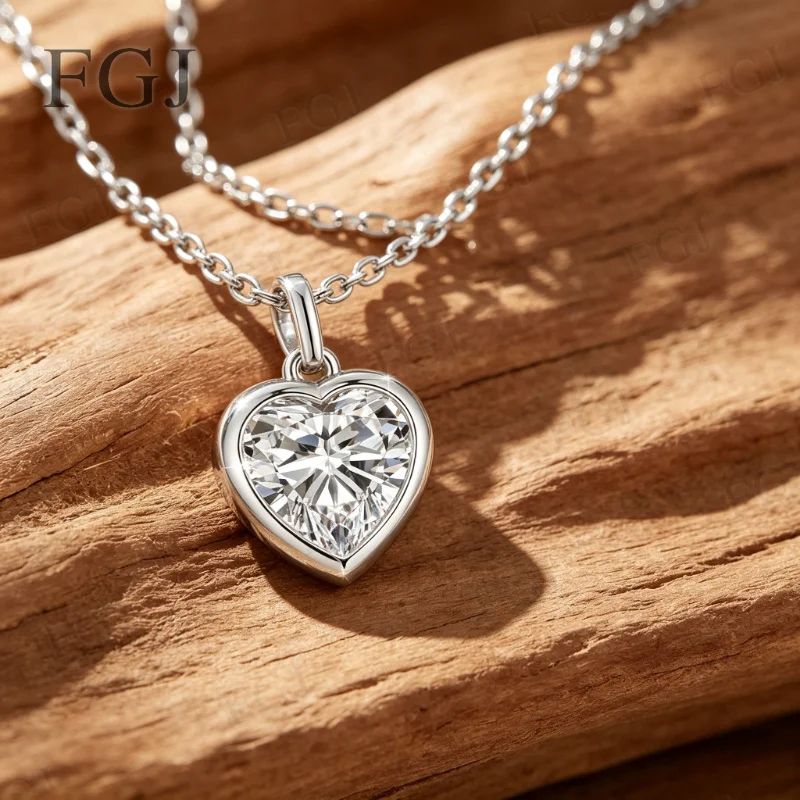 1CT 2CT Heart Cut Moissanite Necklace 925 Sterling Silver Pendant for Women Top Quality Clavicle Chain Fine Jewelry Gift