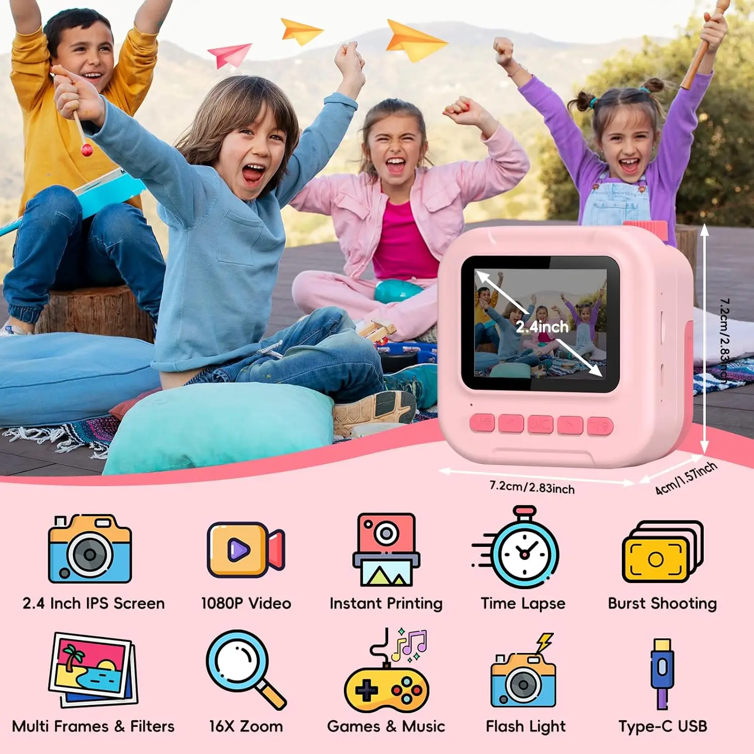 Mini Instant Print Kamera für Kinder Tragbare Digitalkamera Cartoon Thermodruck Kamera Spielzeug mit 32G Karte