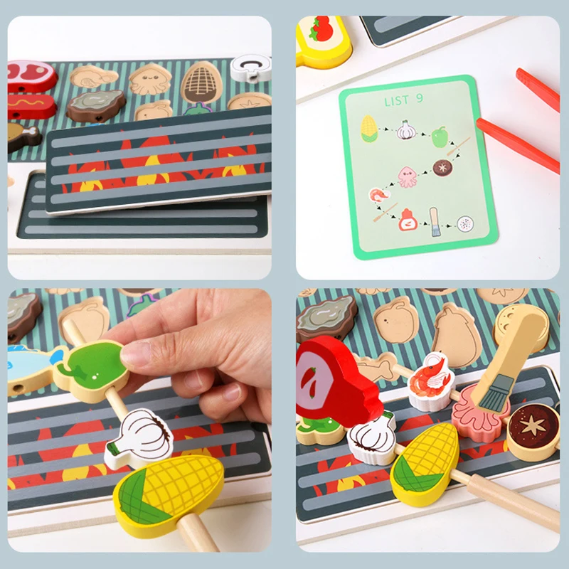 Children Barbecue Food Kitchen Toys Miniature Food Pretend Play Matching Cutting Games Toddlers Montessori Education Wooden Toy