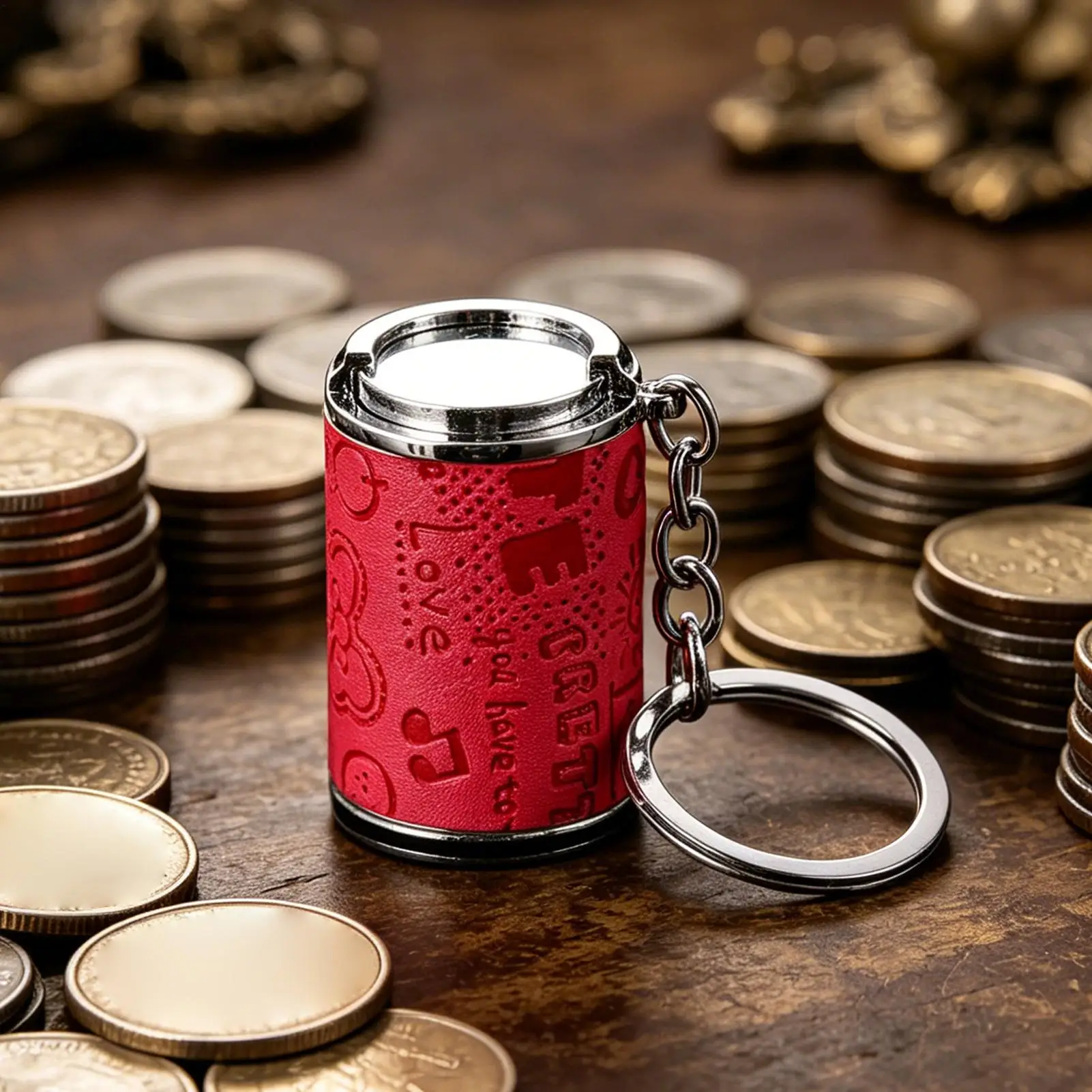 2 in 1 Mini Coin Holder Keychain Portable Zinc Alloy Purse 21 Quarters Fidget Organizer for Backpack Key Ring Home Travel Trip