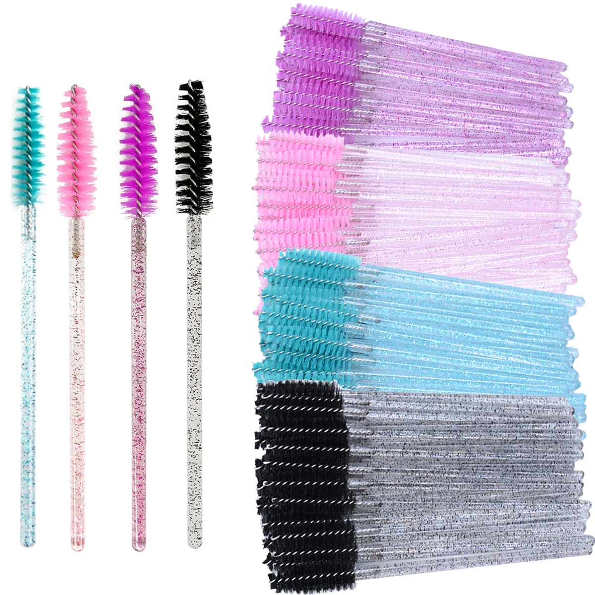 50Pcs Crystal Eyelash Brushes Disposable Eyebrow Comb Eye Lash White Mascara Wands Lash Spoolies Makeup Applicators Tools