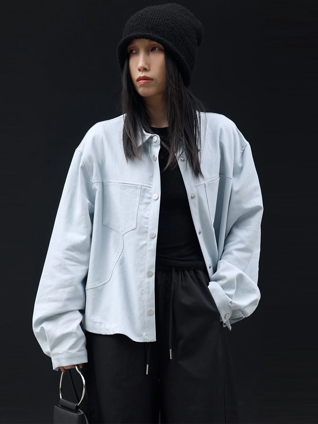 

Светло-голубая тонкая женская куртка свободного кроя для весны и осени, модная повседневная модель из смесового хлопка