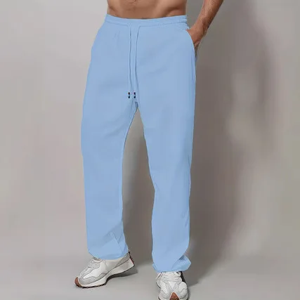 

Casual Spor Men's Long Pants Straight Leg Pure Cotton Color Dstring Waist mid Waist Lengthened Autumn Winter Sle