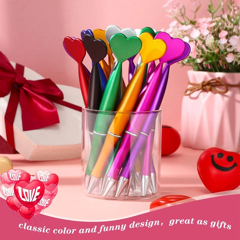 48 Pcs Valentine's Day Heart Ballpoint Pens Spin Heart Office Pens Black Gel Ink Rollerball Kids Pens Party Favor Pens