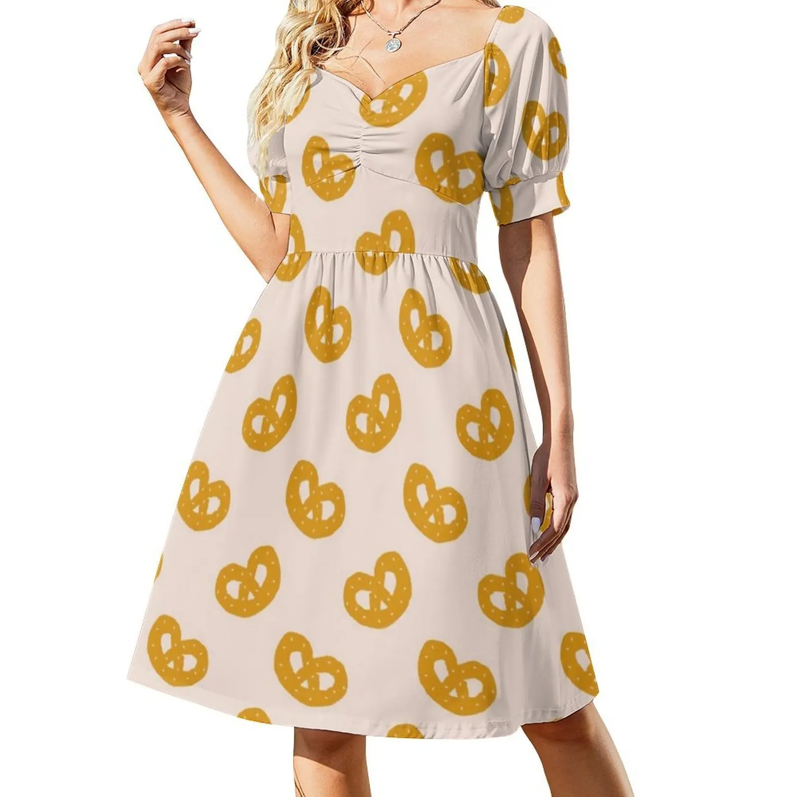 Pretzel-vestido rosa con estampado de Hip Hop para mujer, ropa informal con estampado gráfico para fiesta y Club, patrón de textura de fondo de dibujos animados para noche