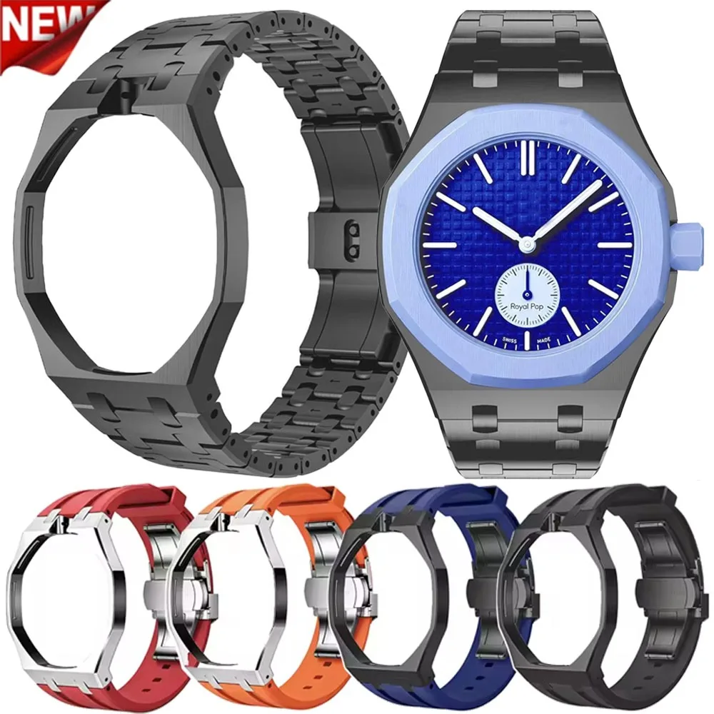 Stainless Steel Metal Case Silicone Strap Mod Kit for Swatch AP Royal POP Pocket Watch Change To Wrist Watch 2in1 Soft Bracelet