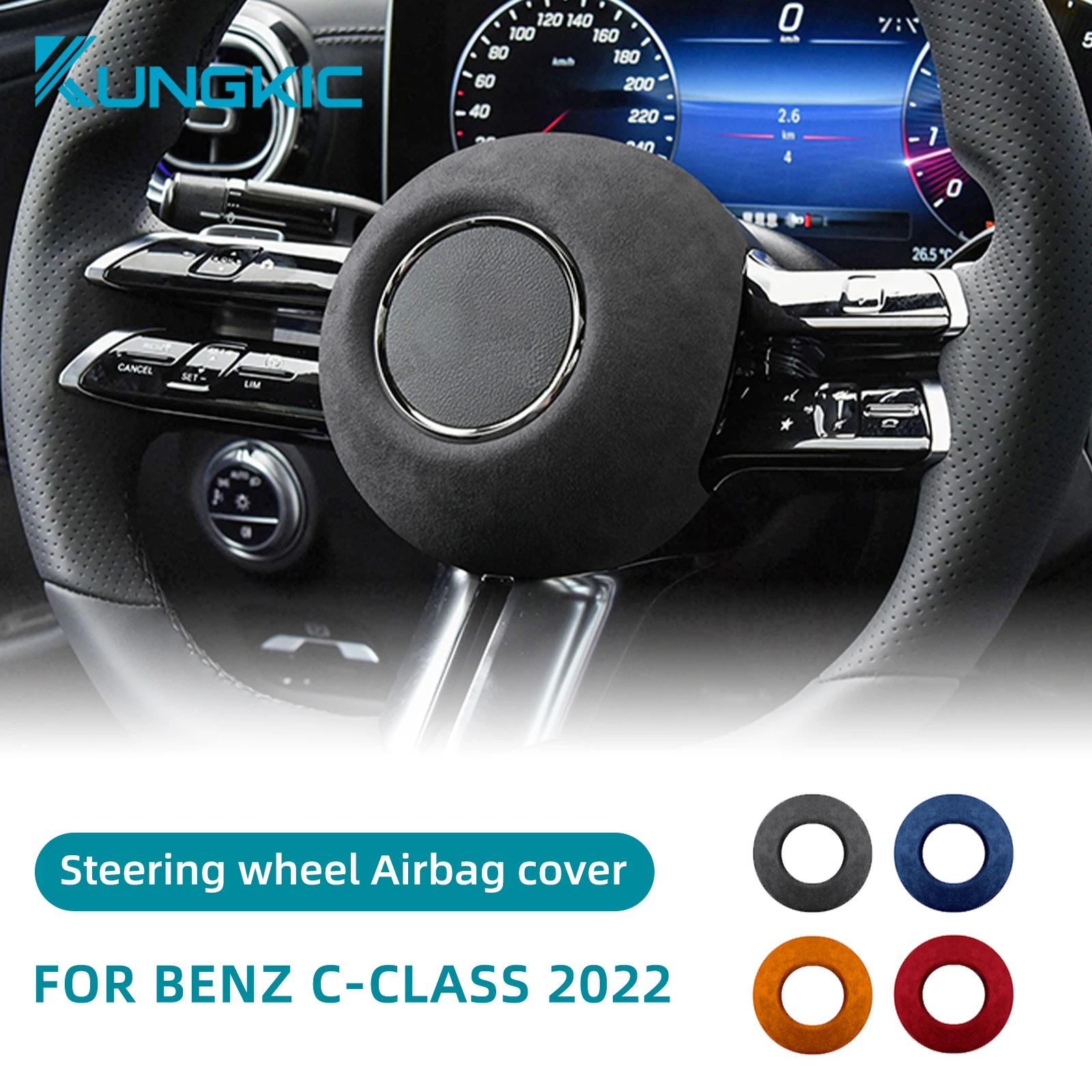 

for Mercedes Benz C class W206 S206 X206 2022 2023 Steering Wheel Horn Cover Turn Fur Sticker Italian Premium Suede Accessories