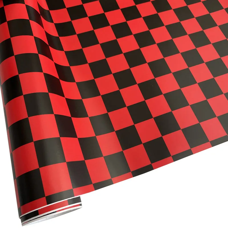 Black Red Checkered Adhesive Vinyl DIY Car Wrap Roll Peel and Stick Removable Checkered Wallpaper For Kitchen Backsplash