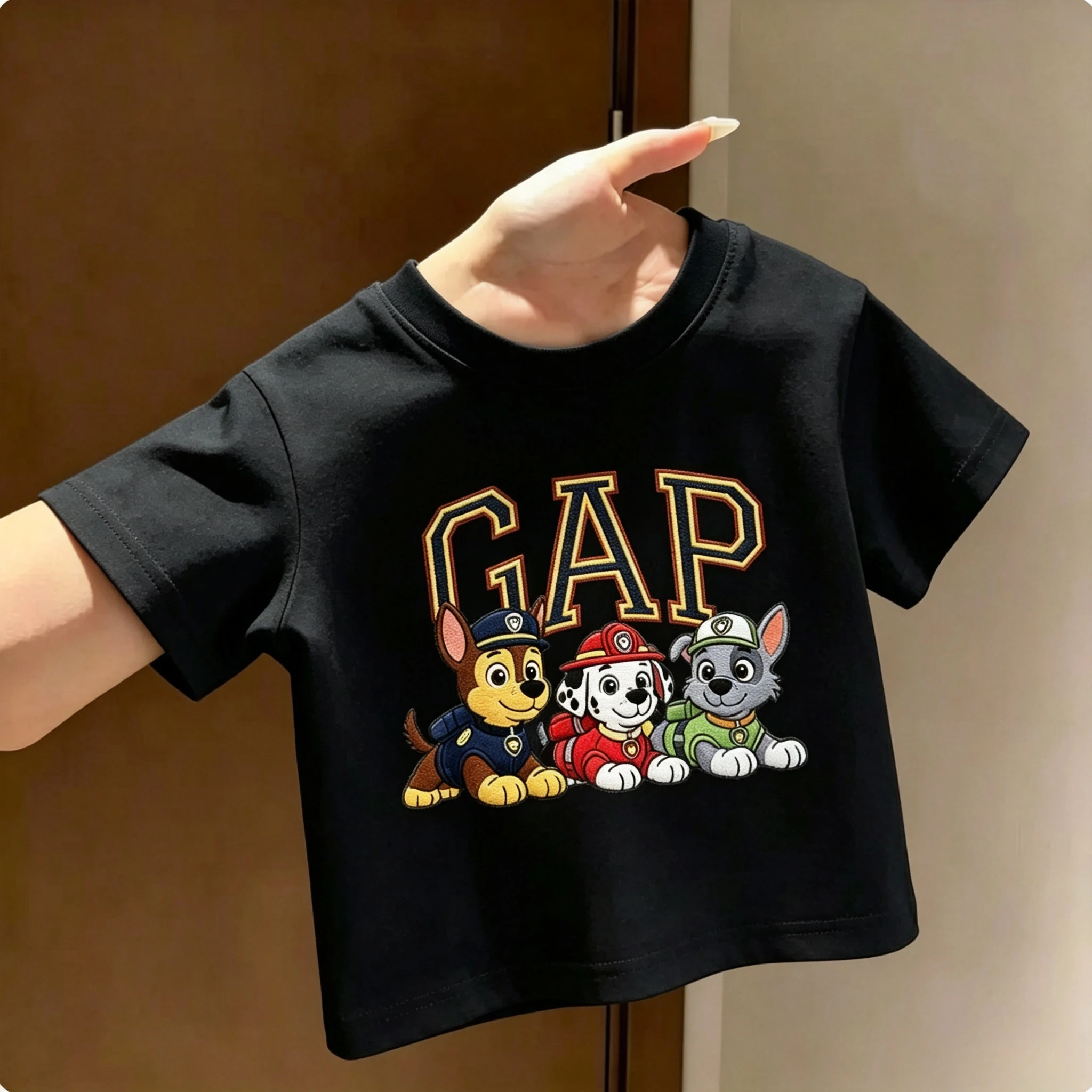 Paw Patrol Letter Printed T-shirt for Boys and Girls Chase Marshall Rocky Cartoon Dog Pattern Children's Birthday Gift T-shirt