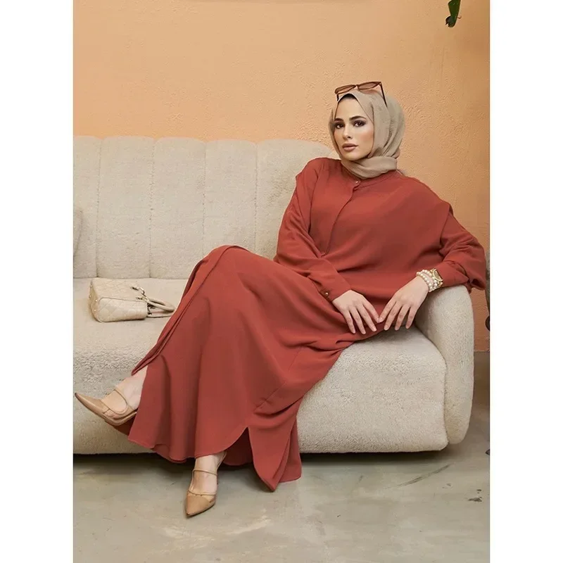 Fashion Bat Sleeve Muslim Maxi Dress for Women Saudi Arabia Dubai Abaya Solid Party Morocco Kaftan Vestidos Elegantes Para Muje