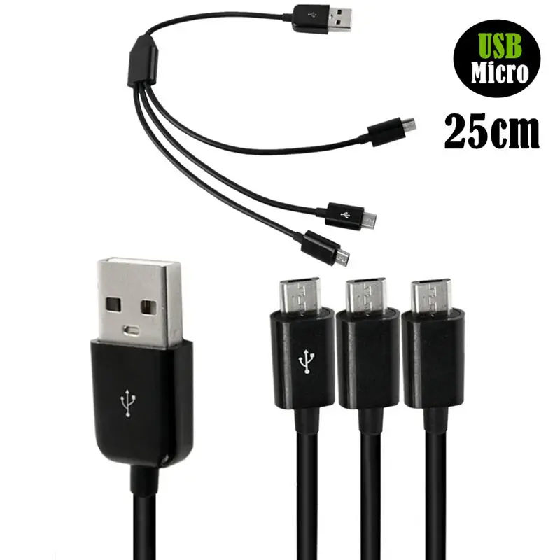 

Three In One USB 2.0 A Male To 3 Micro 5-Pin Phone Data Charging Cable 0.25 Meters