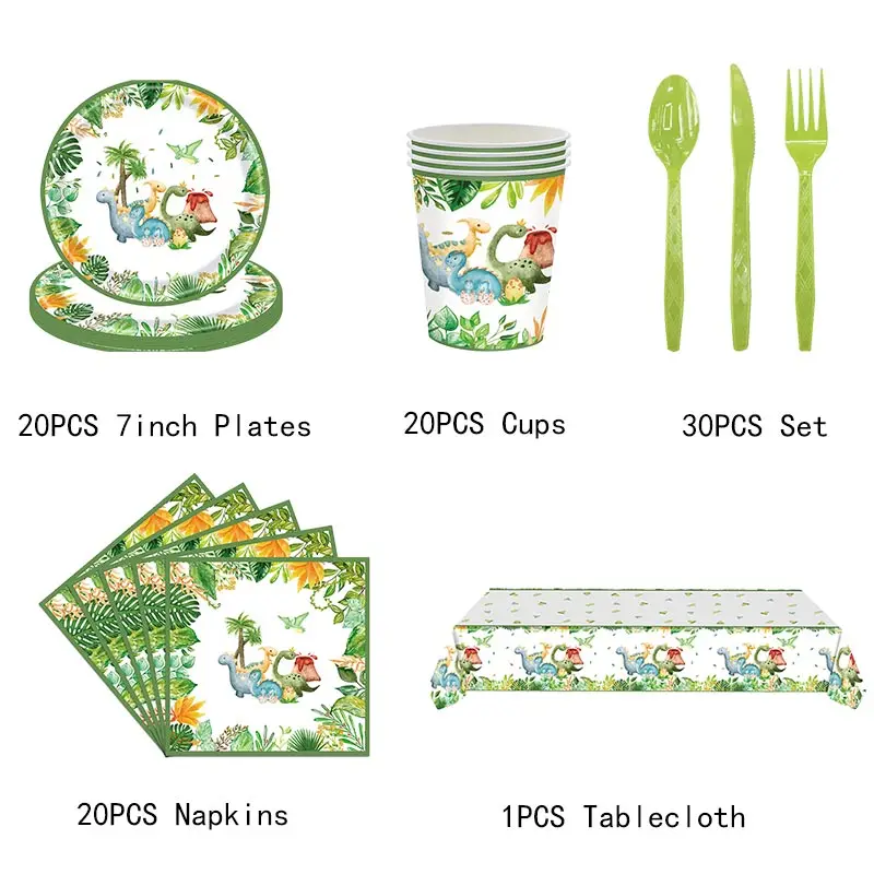 Dinosaur Birthday Party Decoration Tableware Set Tablecloth Backdrop Paper Cup Plates Kid Party Supplies Happy Birthday Dinosaur