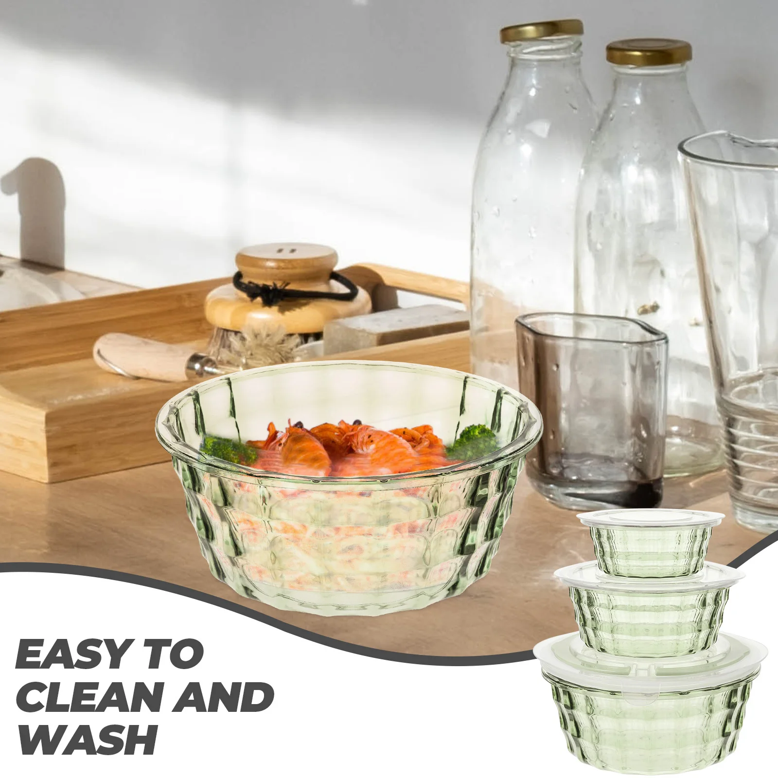 

3Pcs Food Container Set Salad Storage Box Vegetable Organizer Fruit Storage Snack Holder Kitchen Bin Food Holder